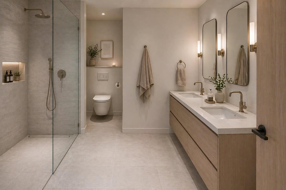 Compact Privacy Layout with Partitioned Toilet Corner