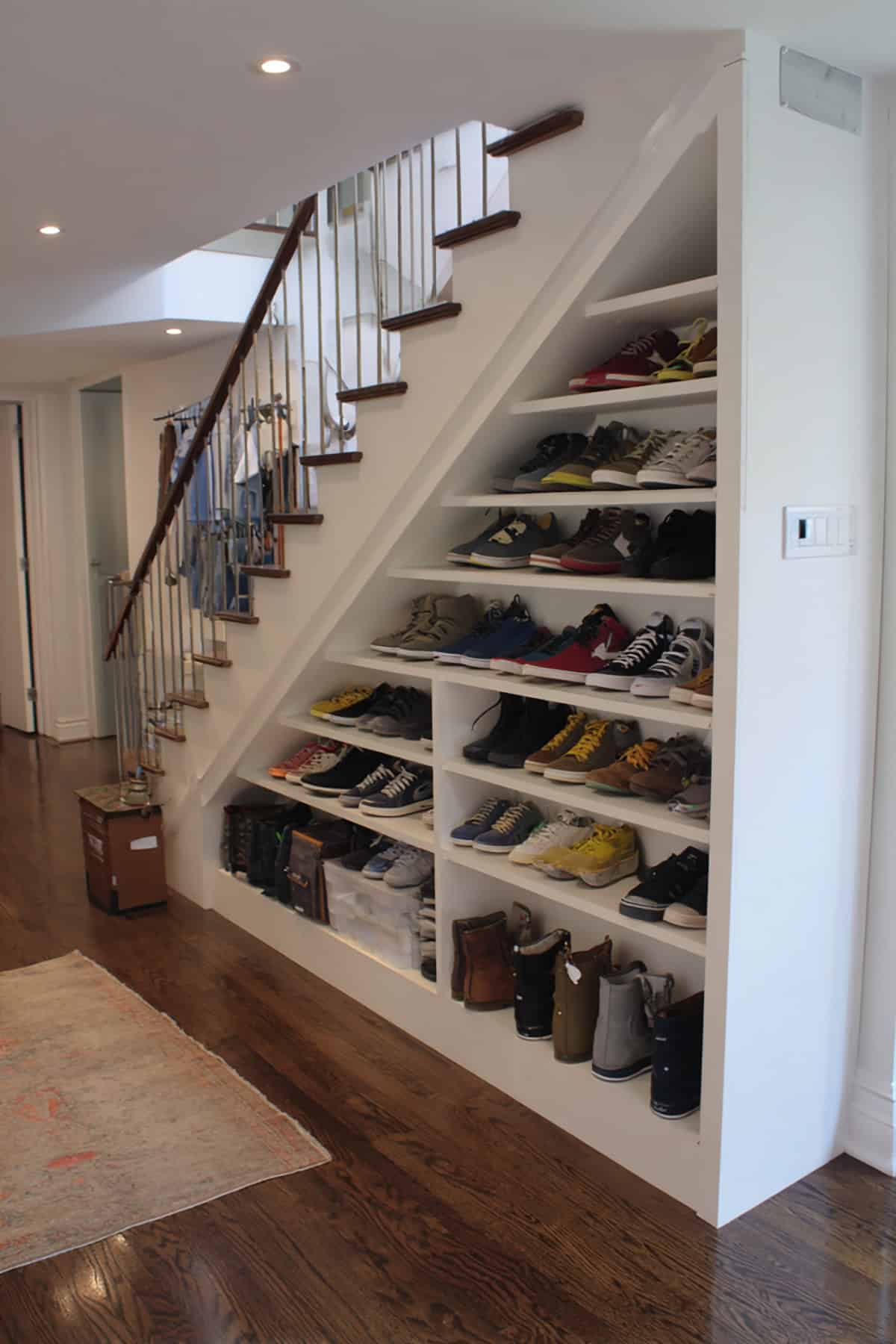 Compact Shoe Wall With Angled Shelves