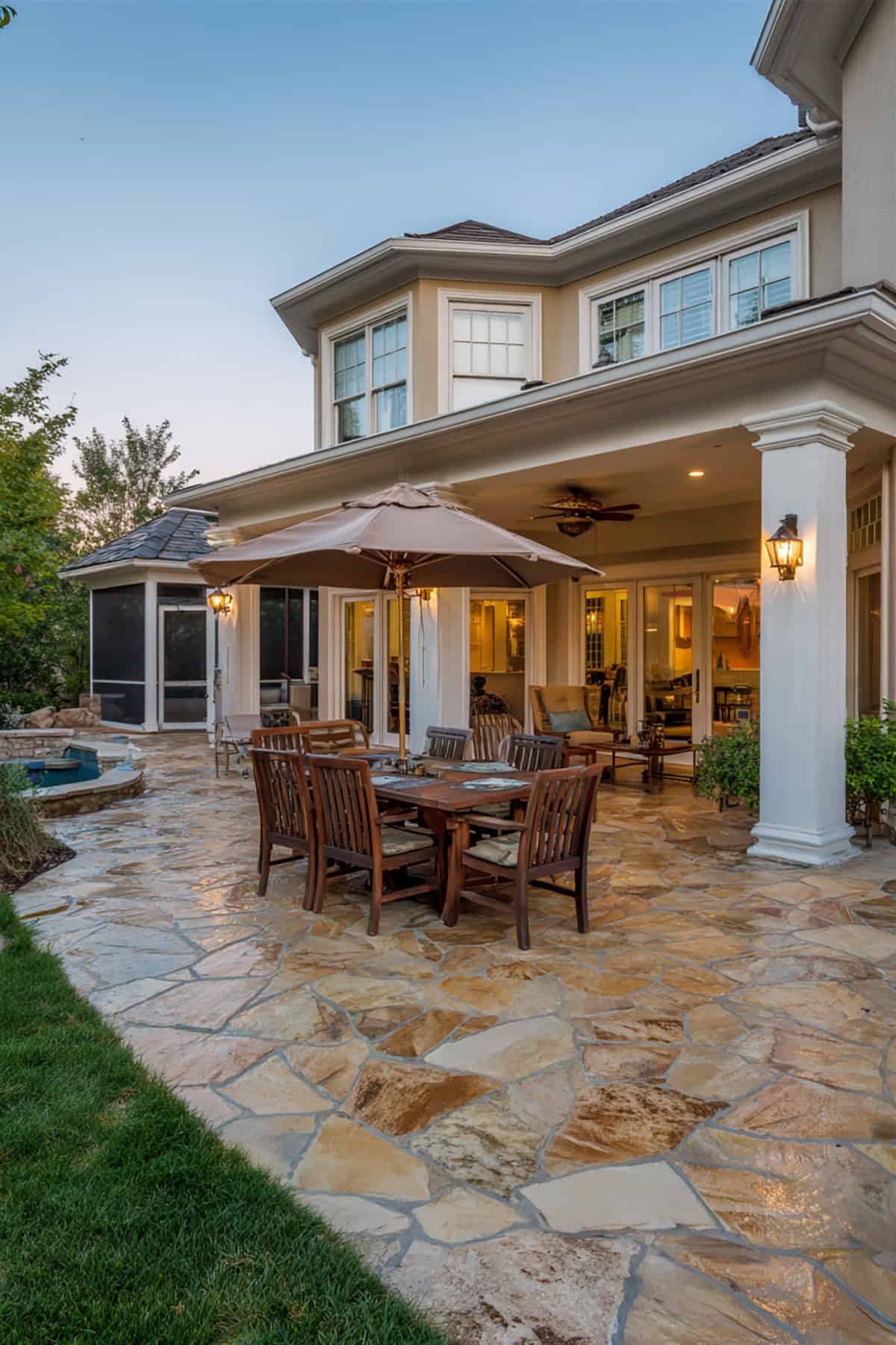 Covered Patio Stamped Concrete Dining Area
