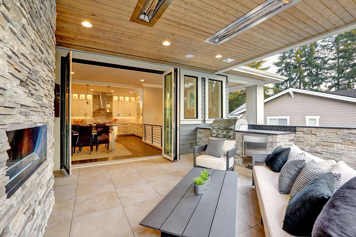 Covered Porch with Fireplace Lounge Zone