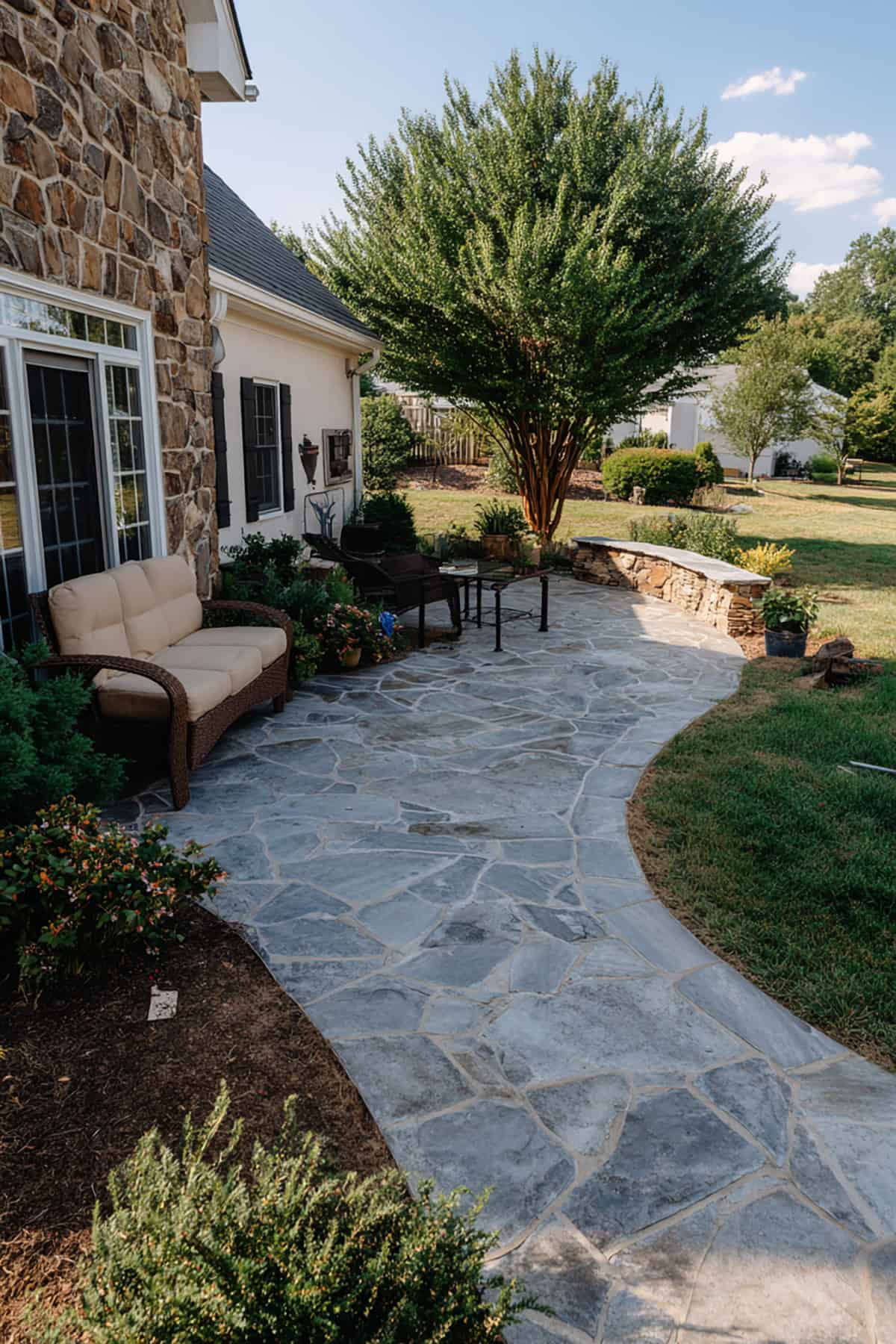 Curved Flagstone Stamped Concrete Patio Layout