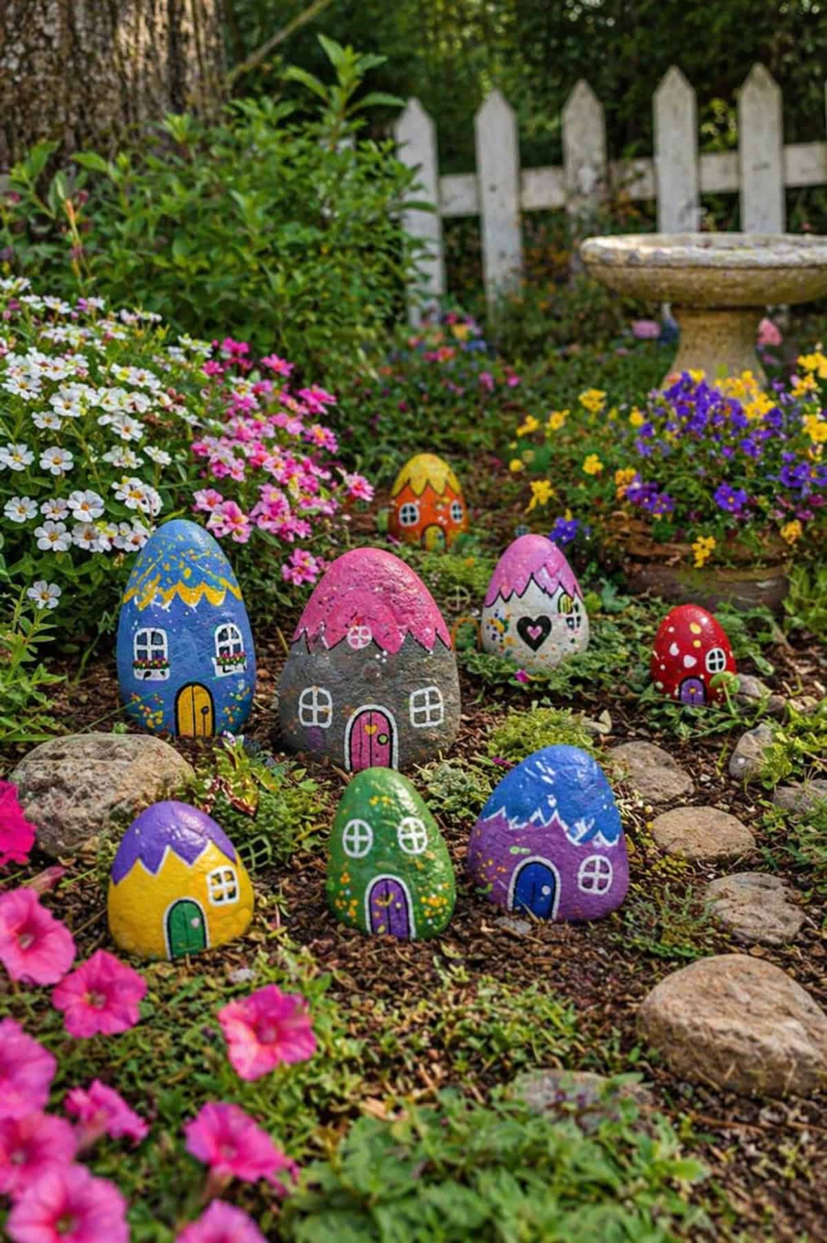 DIY Fairy Garden Using Colorful Stone Houses