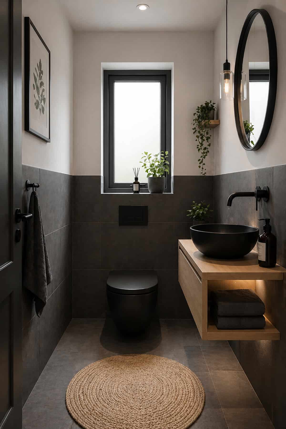 Dark Modern Scandinavian Bathroom with Black Accents
