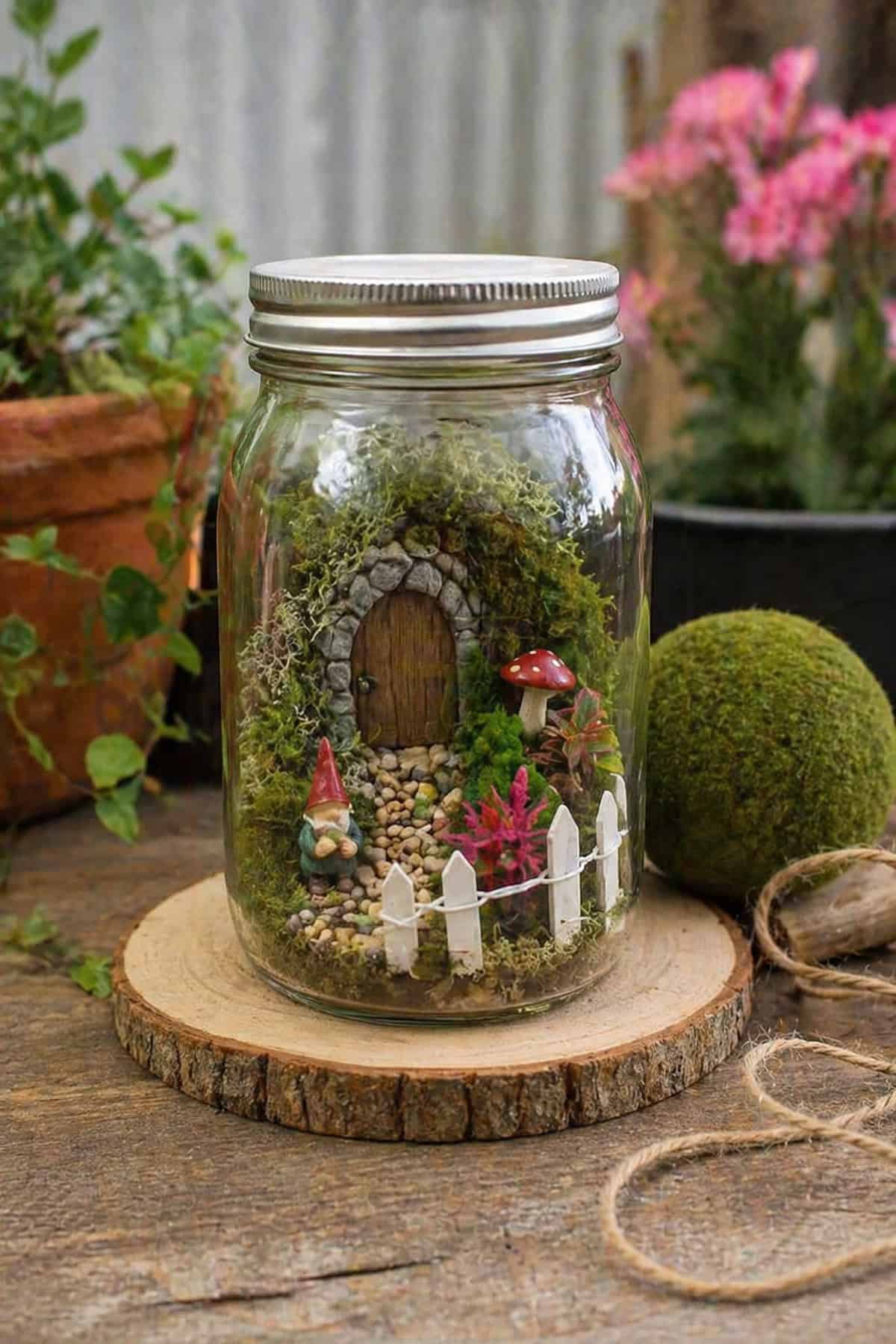 Enclosed Fairy Garden Inside Glass Jar