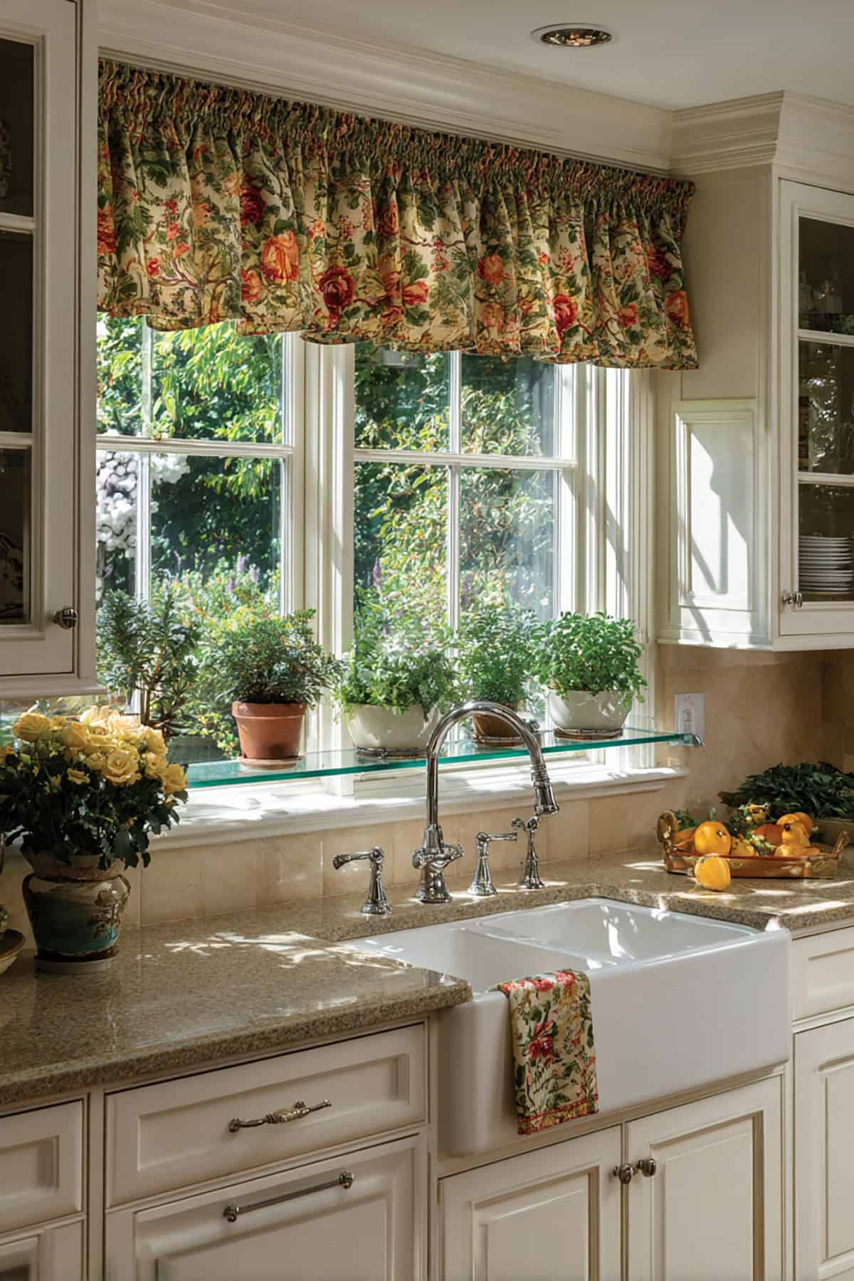 Fabric Valance with Built In Window Shelf