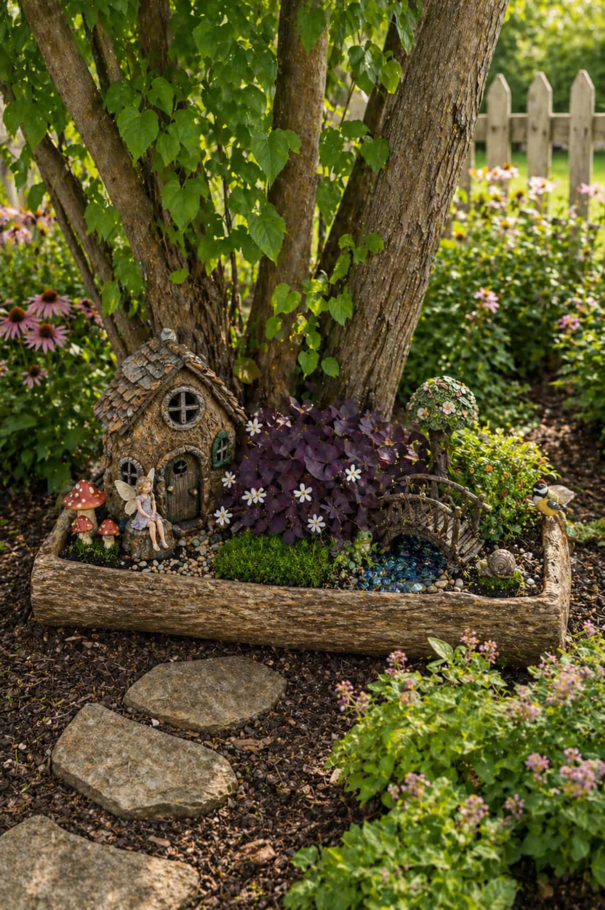 Fairy Garden Built Inside Hollow Log Planter