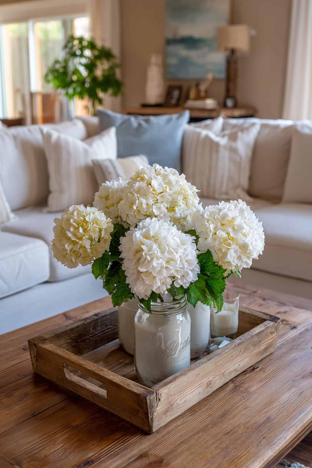 Farmhouse Mason Jar Hydrangea Centerpiece