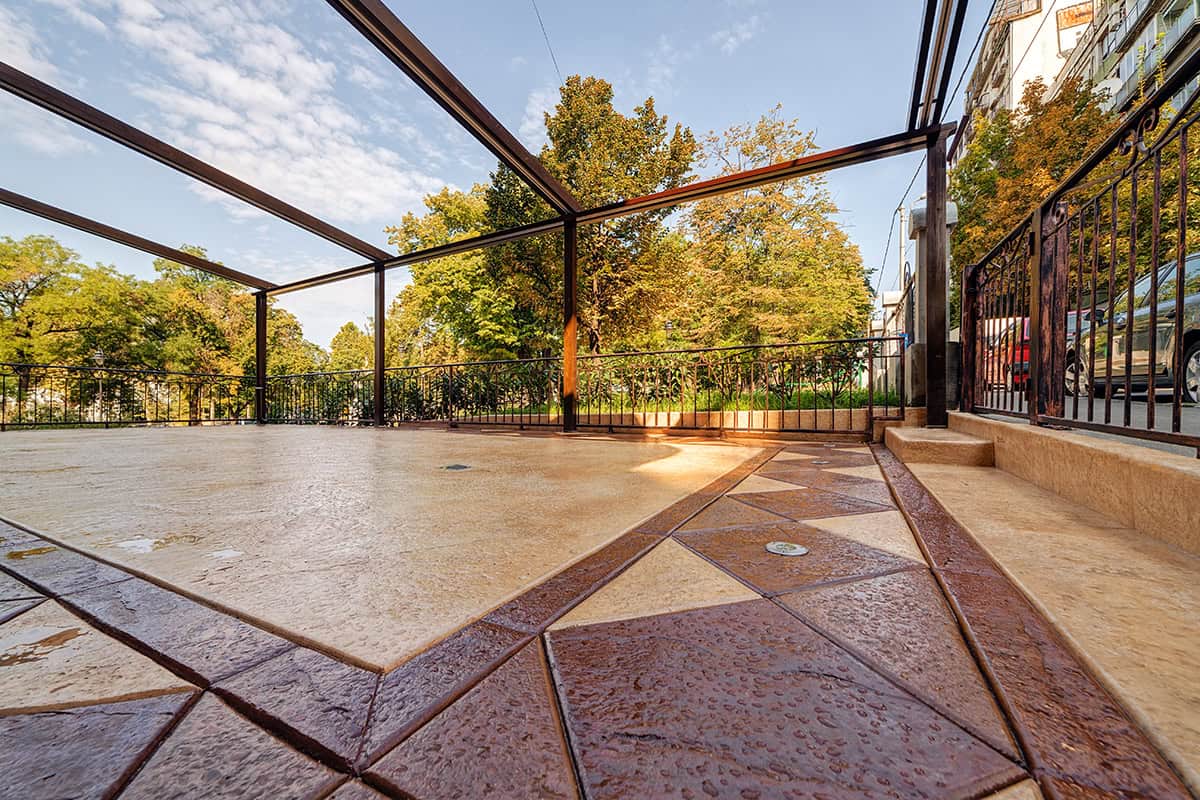 Geometric Stamped Concrete Patio with Borders