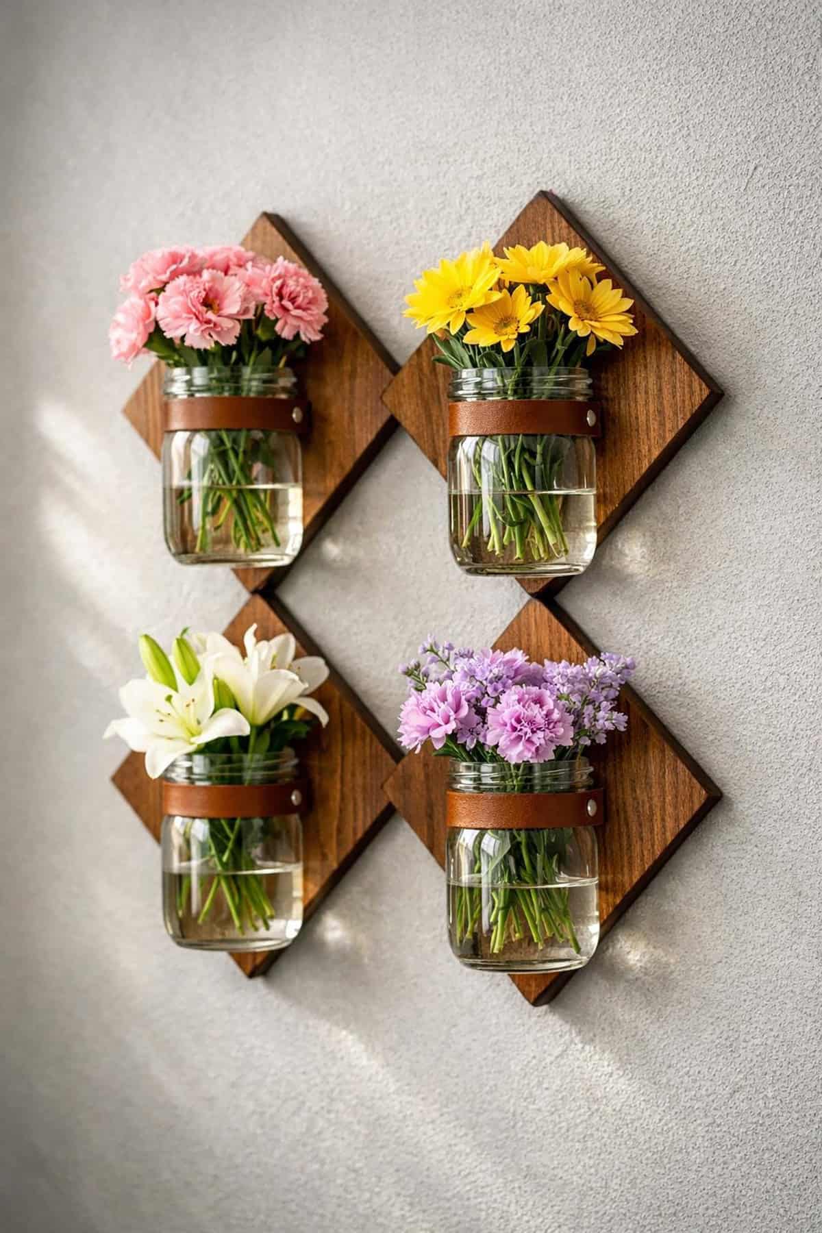 Geometric Wall Mounted Mason Jar Flower Display