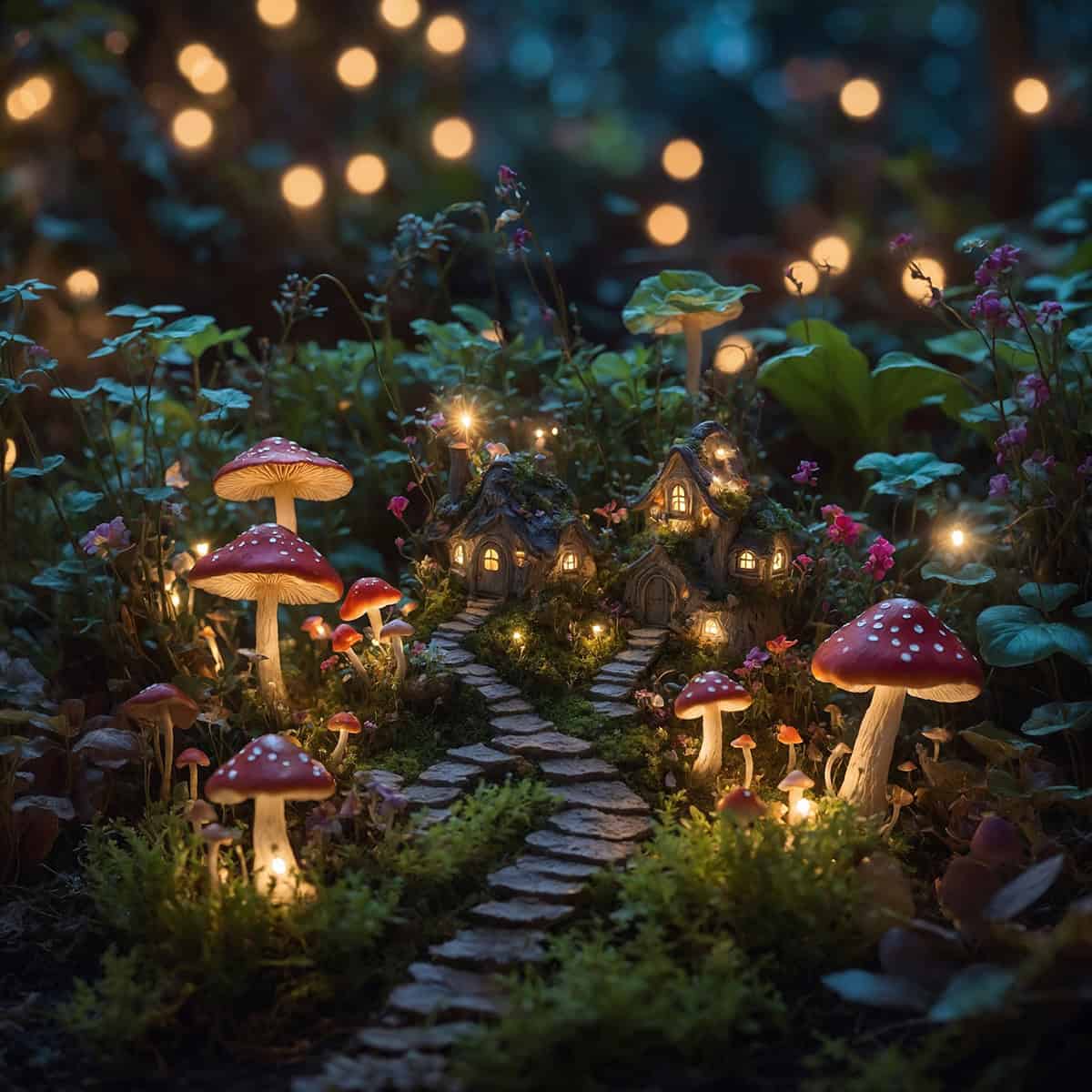 Glowing Fairy Village with Mushrooms