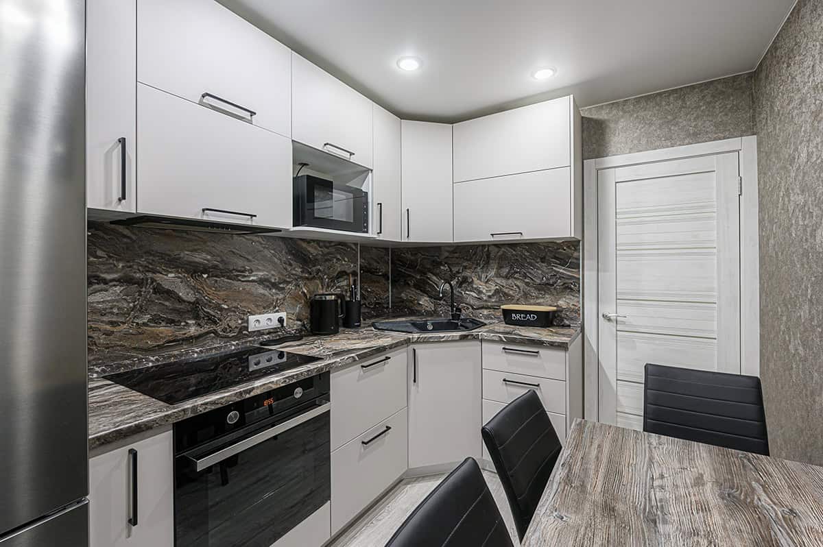 Gray Veined Stone Backsplash