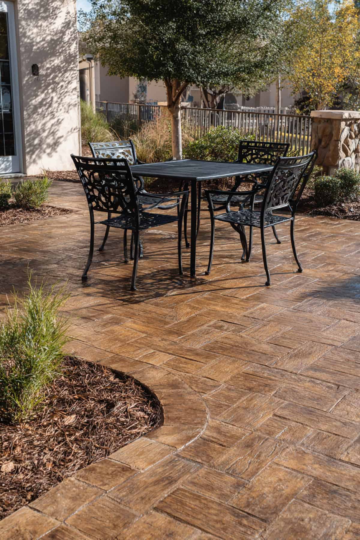 Herringbone Wood Plank Stamped Concrete Patio
