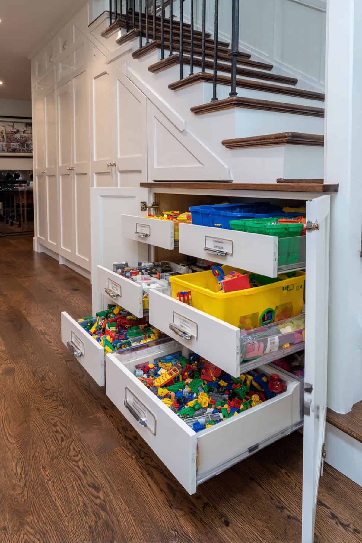 Hidden Toy Storage With Pull Out Bins