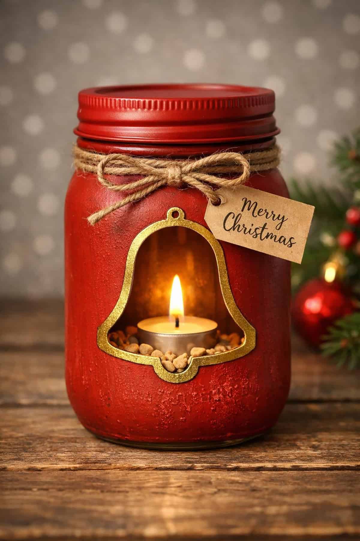 Holiday Bell Cutout Mason Jar Candle Decor
