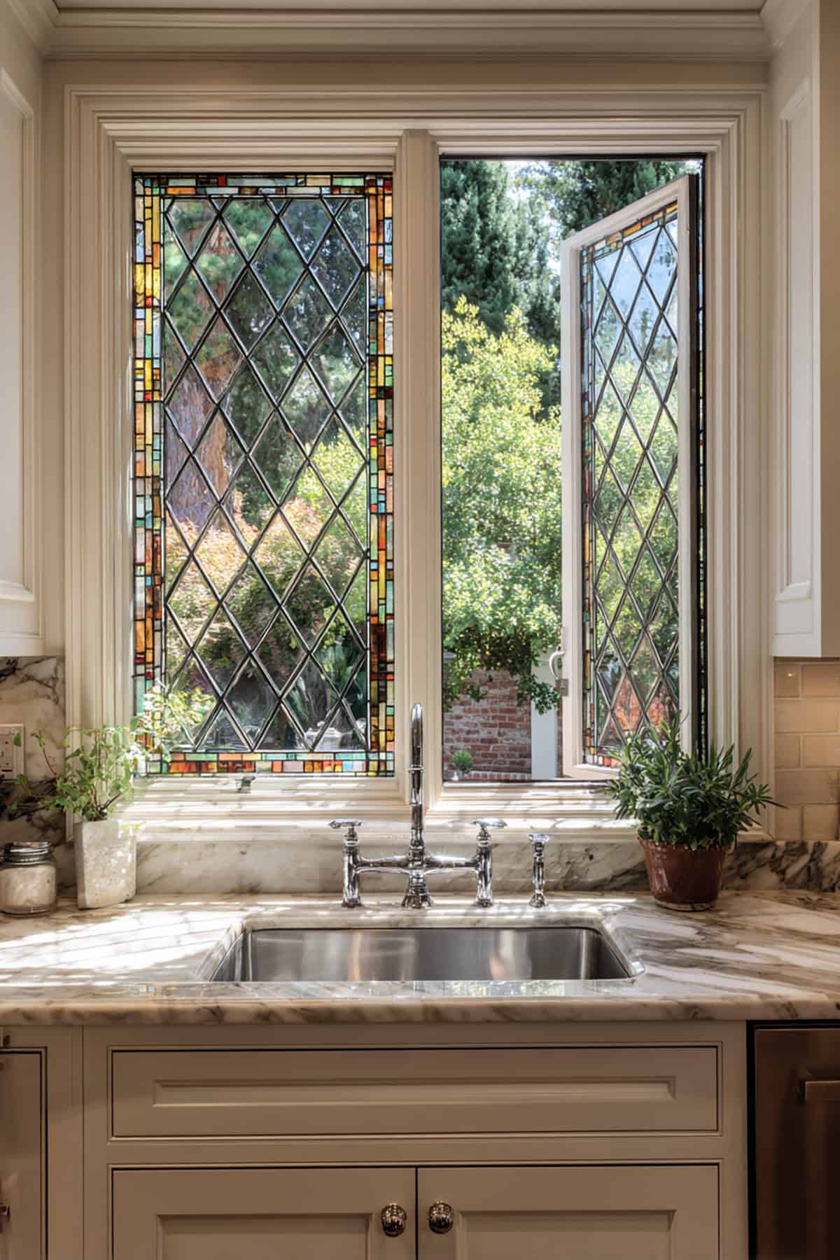 Leaded Glass Double Casement Windows