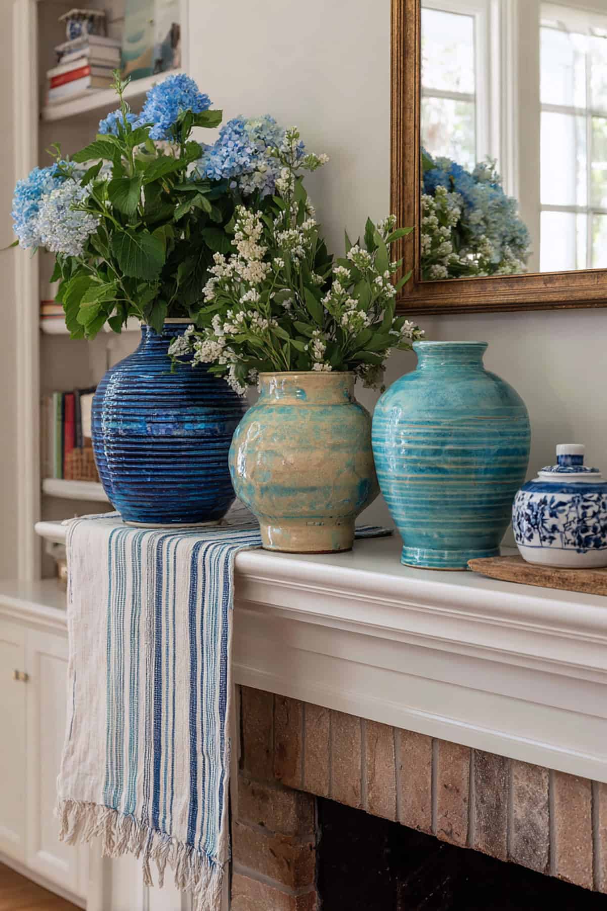 Light Coastal Stripe Mantel With Fabric Layers