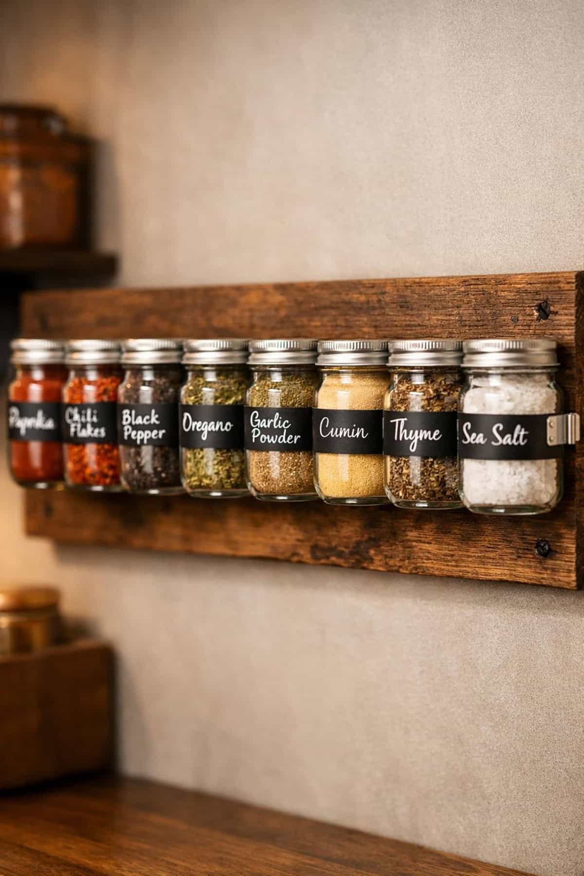 Mason Jar Spice Rack Wall Organizer