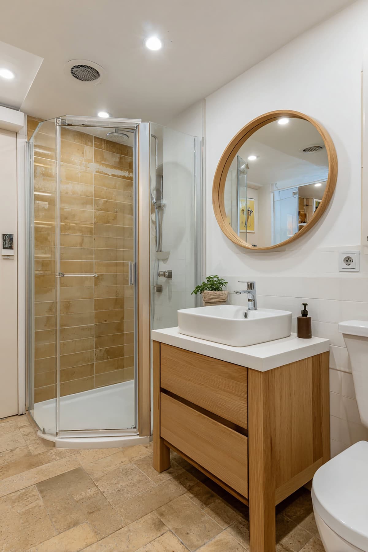 Nordic Bathroom with Compact Corner Sink Layout