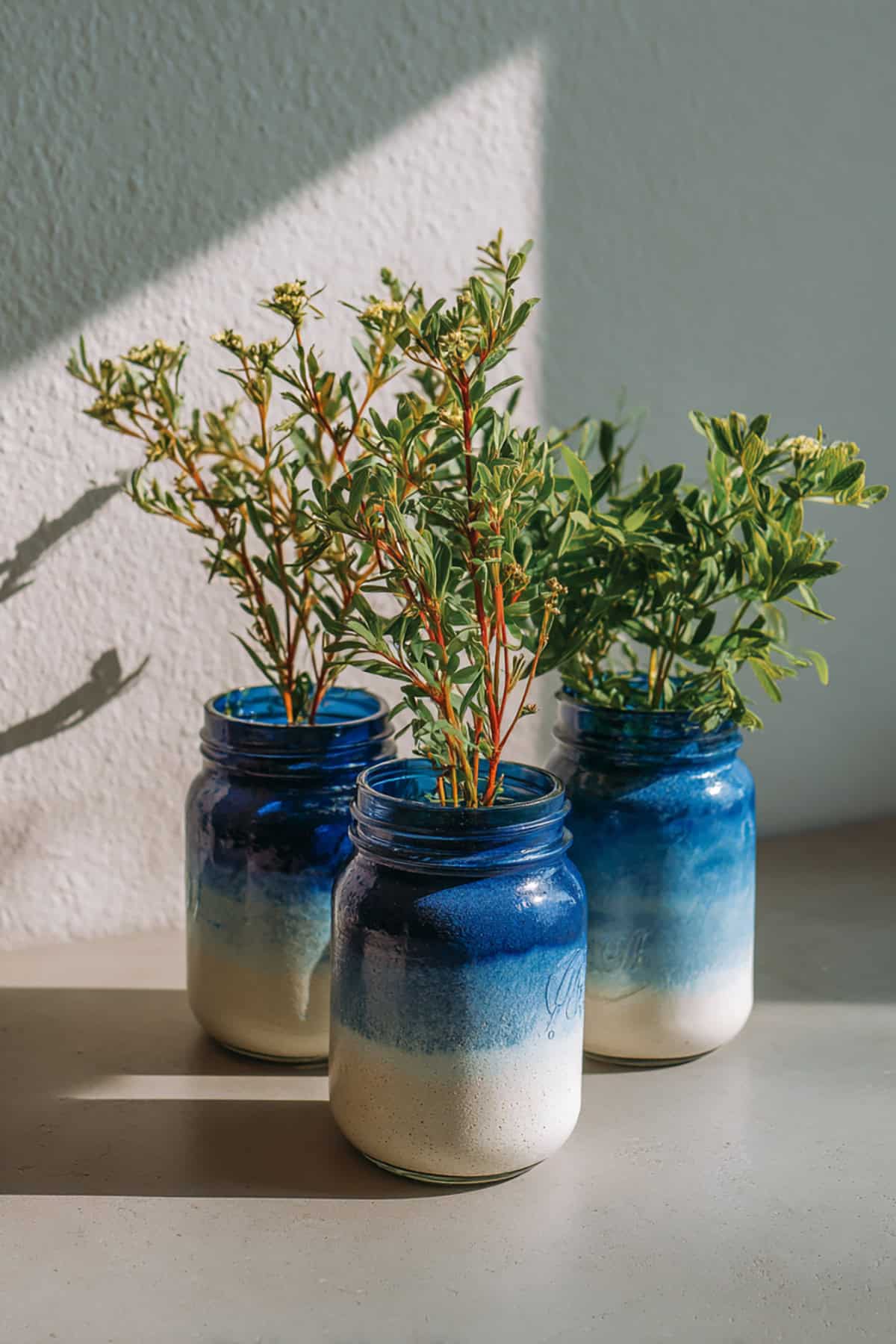 Ombre Painted Mason Jar Vase Trio