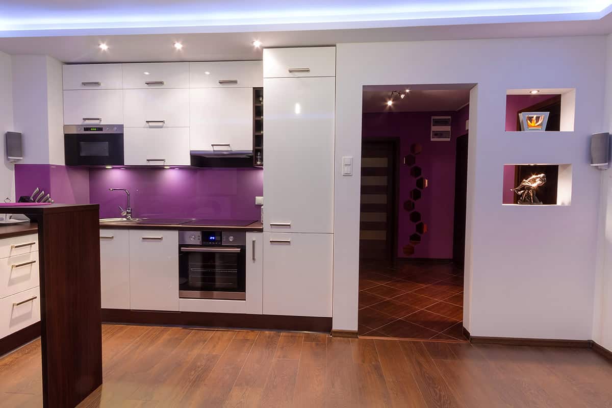 Purple Glass Panel Backsplash
