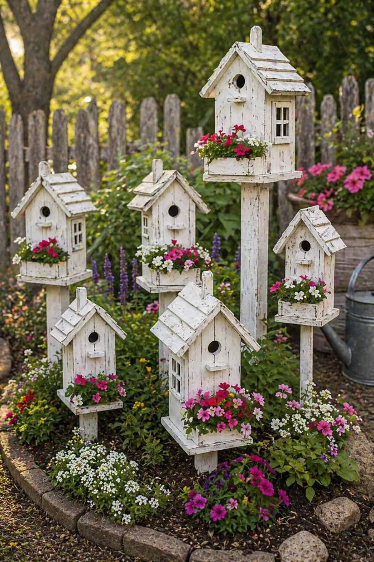 Raised Birdhouse Village Fairy Garden Setup