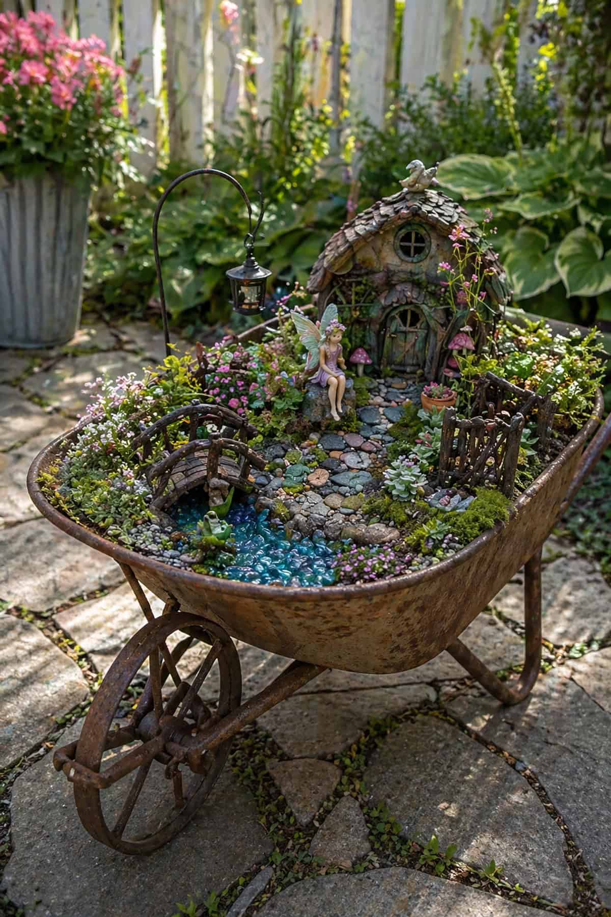 Repurposed Wheelbarrow Fairy Garden