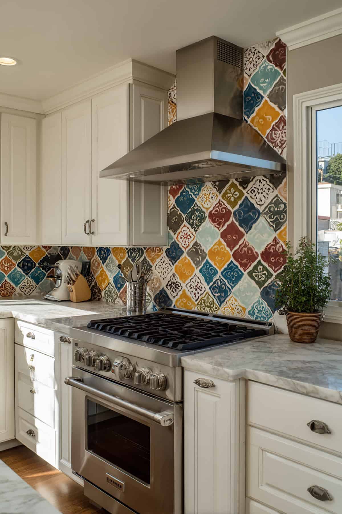 Retro Geometric Tile Backsplash
