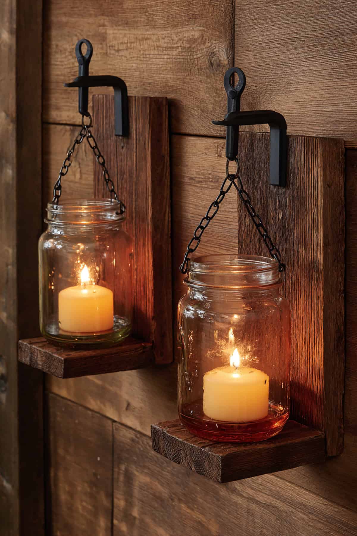 Rustic Hanging Mason Jar Candle Sconces