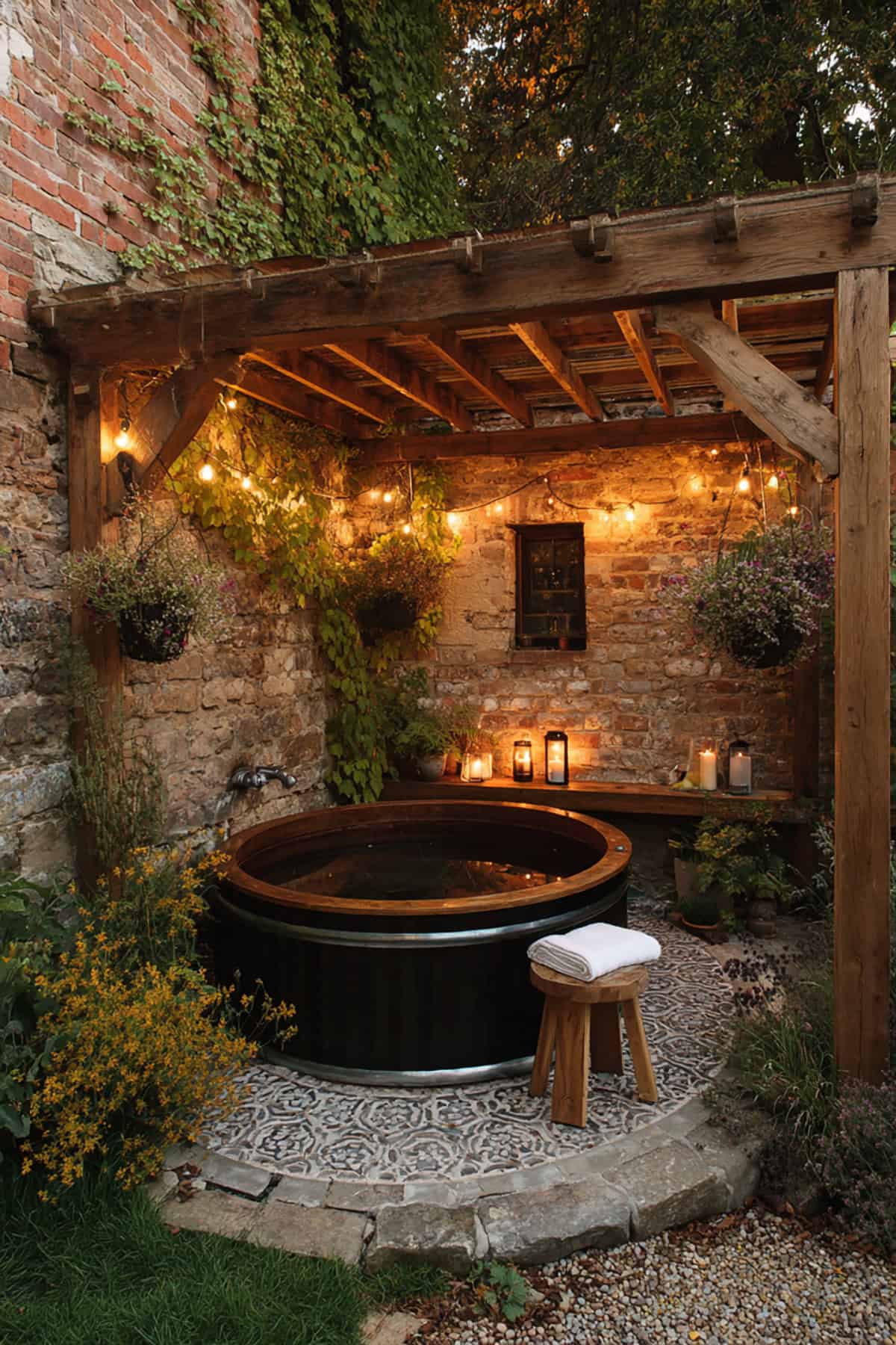 Rustic Pergola Stock Tank Hot Tub