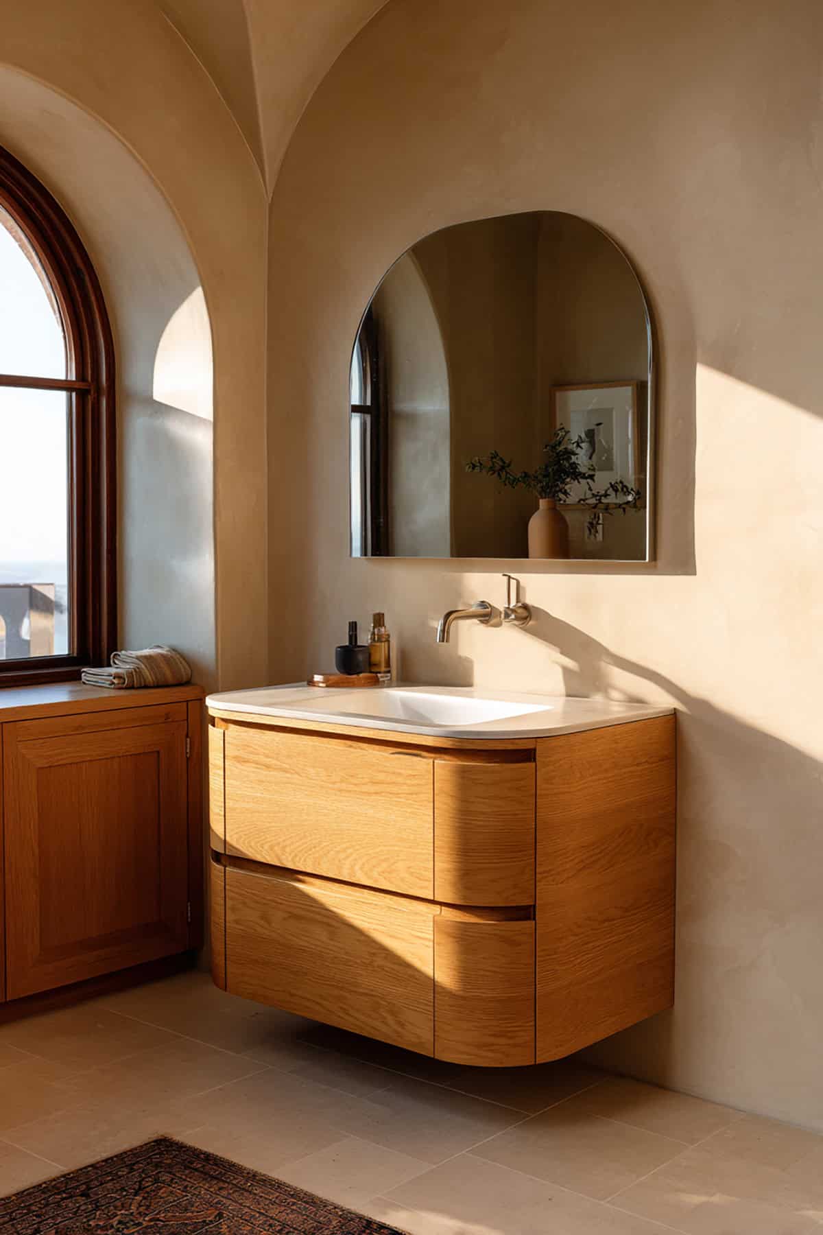 Scandinavian Bathroom with Soft Rounded Vanity Edges