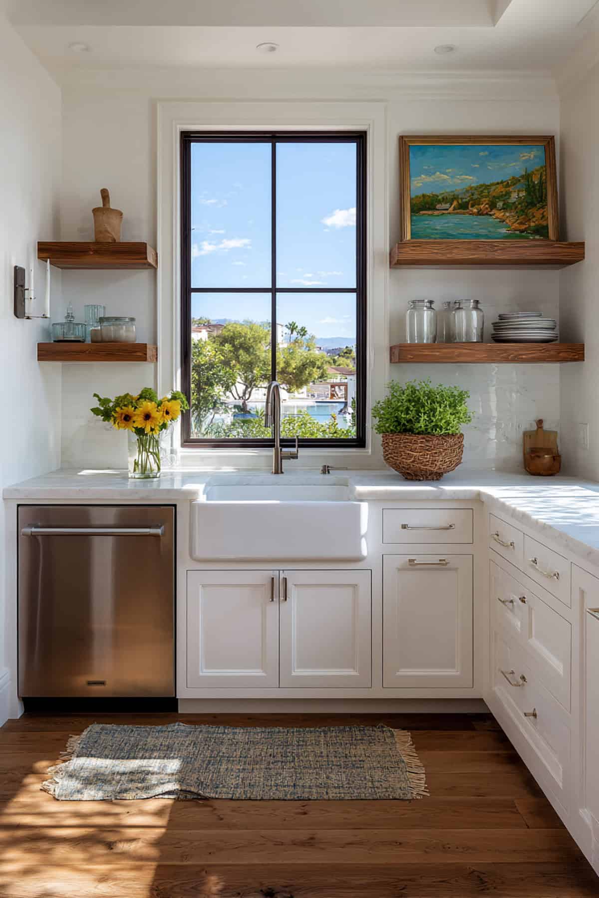 Single Window with Surrounding Floating Shelves