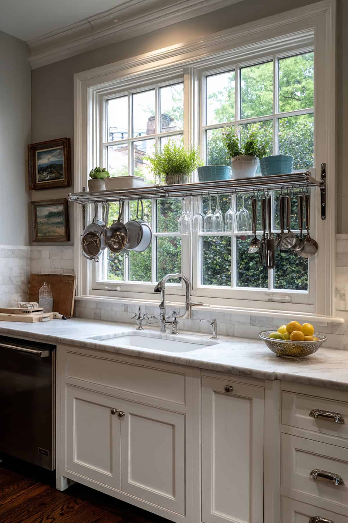 Sink Window with Built In Metal Rail Storage