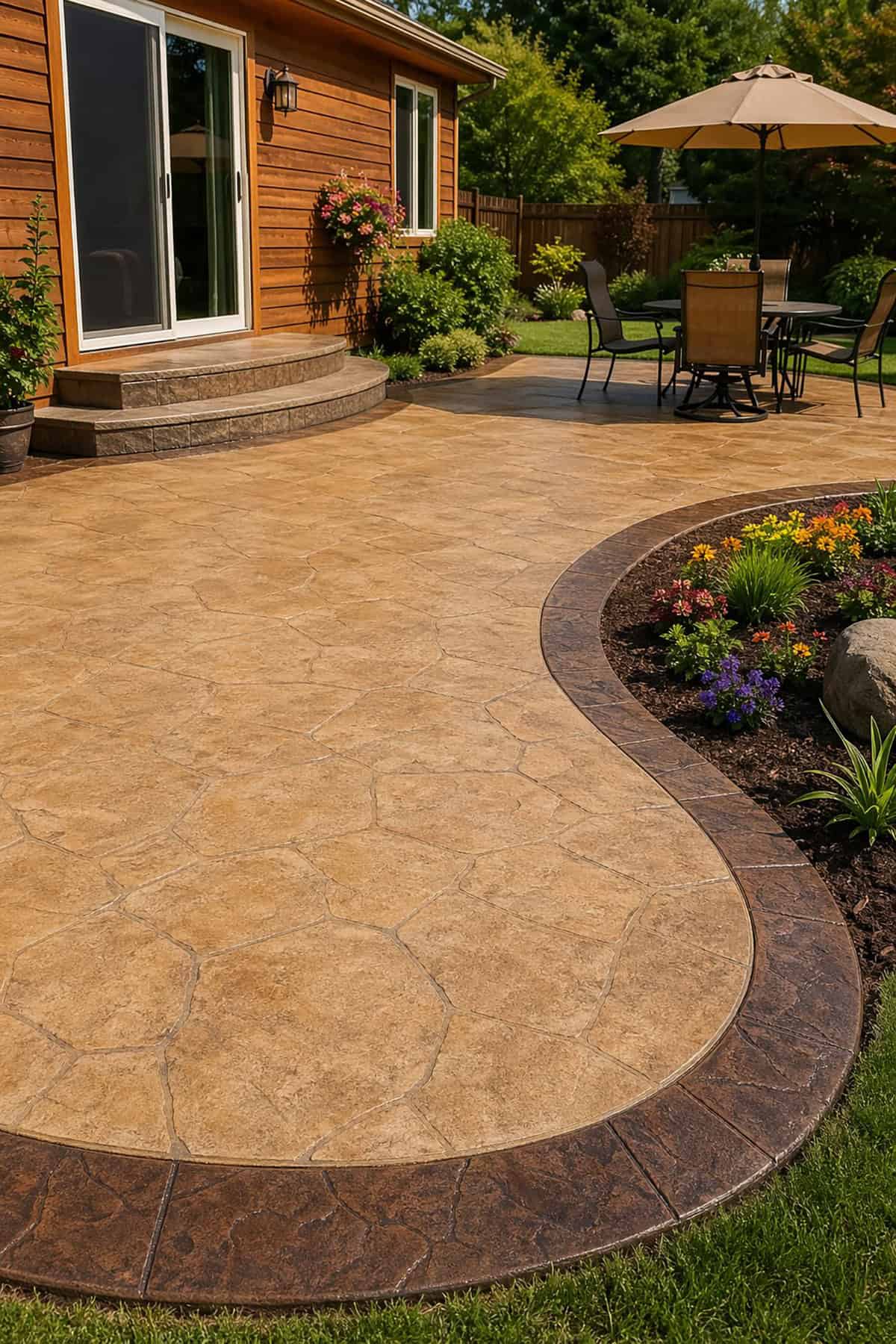 Smooth Edge Stamped Concrete Patio with Decorative Border