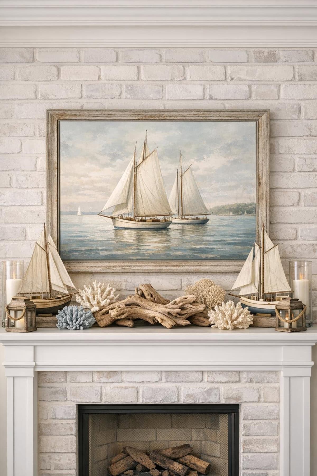 Soft Nautical Mantel With Sailboat Artwork