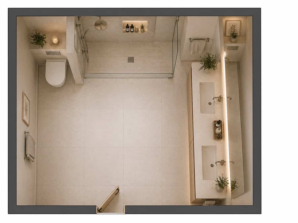 Split Layout with Enclosed Toilet Nook top view