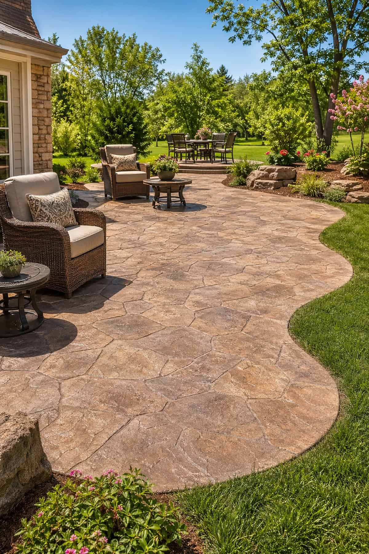 Stamped Concrete Patio with Organic Freeform Edges