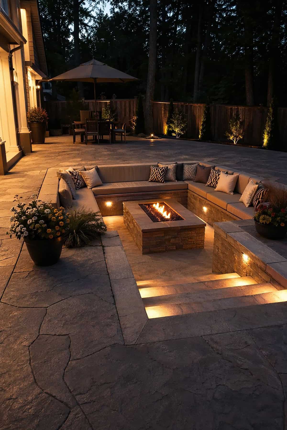 Stamped Concrete Patio with Sunken Lounge Pit