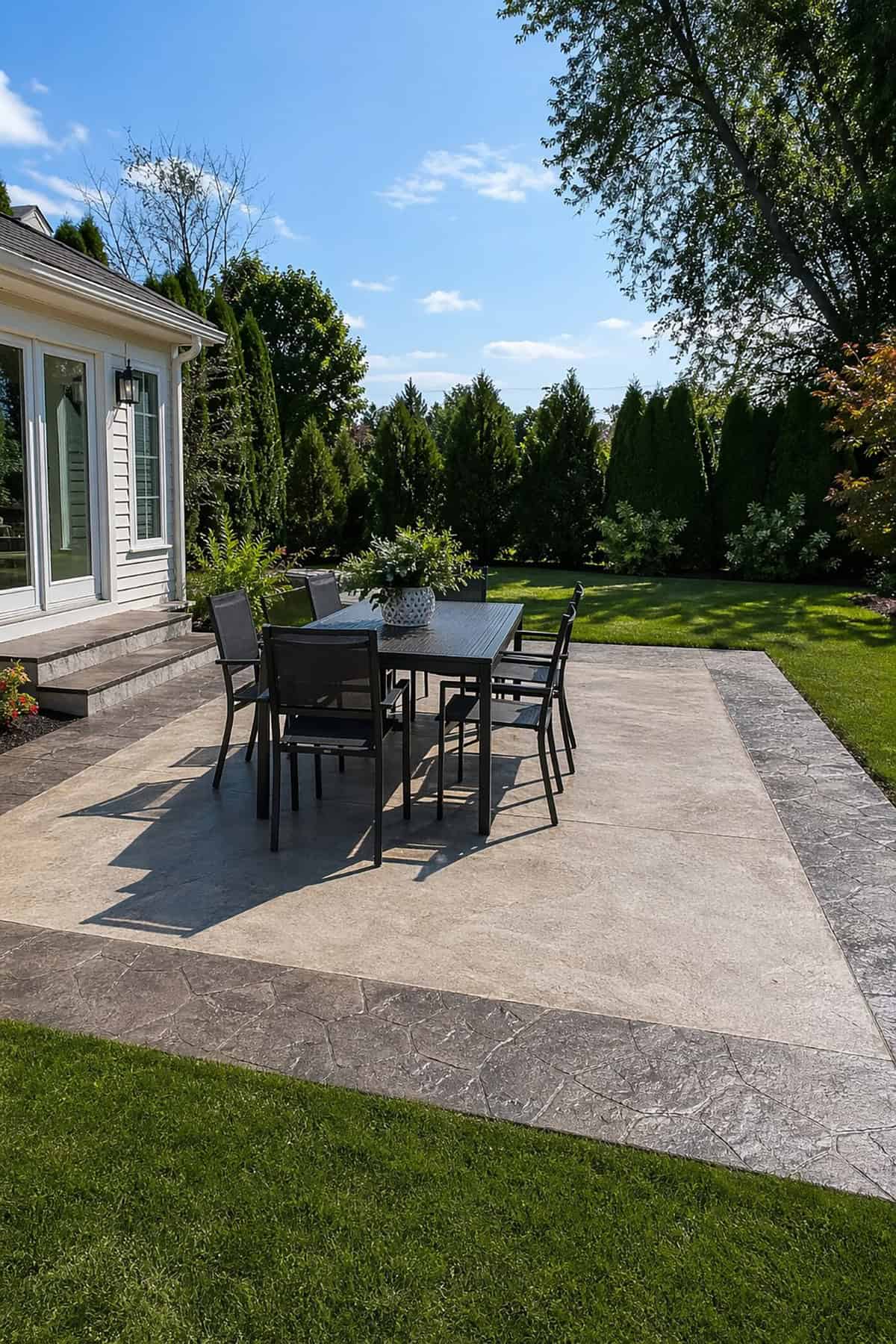 Stamped Concrete Patio with Textured Border Bands