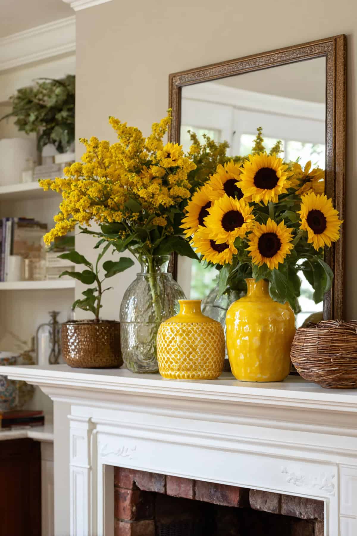 Sunflower Mantel With Bold Yellow Accents