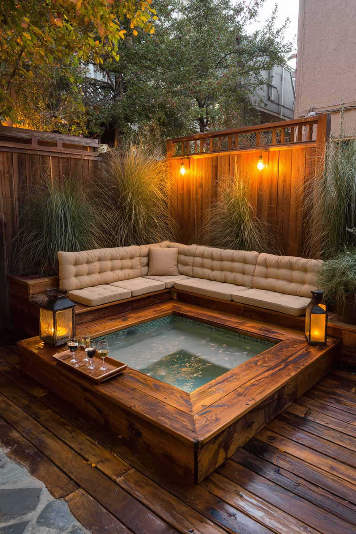 Sunken Wooden Deck Hot Tub Lounge