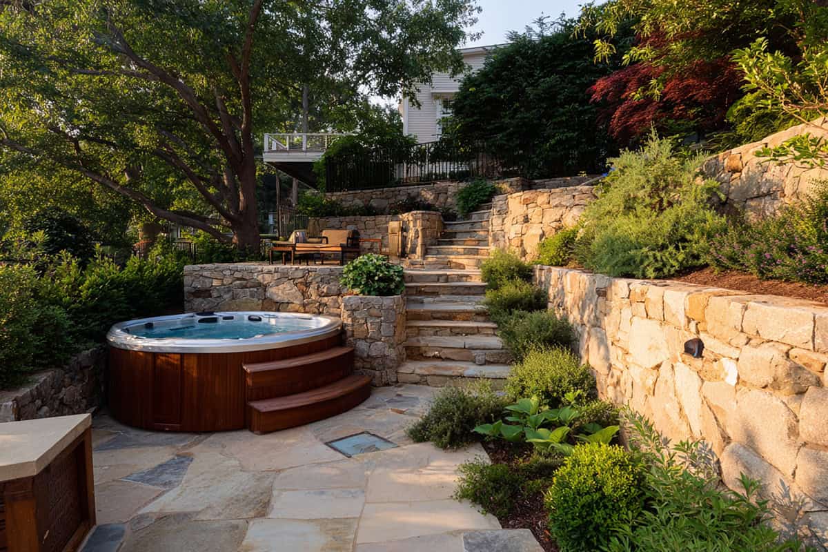 Terraced Hillside Hot Tub Garden