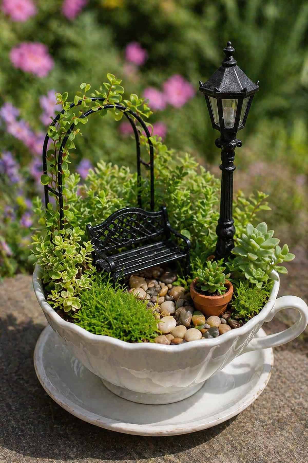 Tiny Fairy Garden Built Inside a Teacup