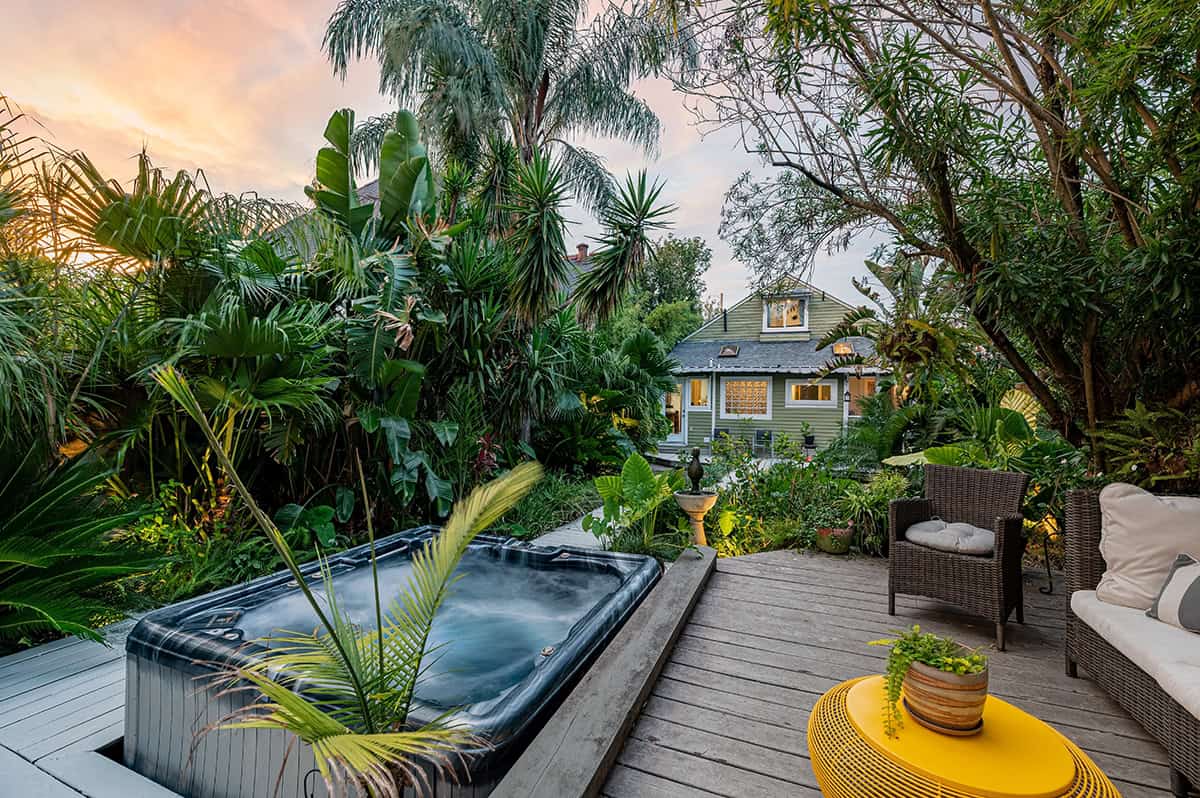 Tropical Garden Hot Tub Deck Setup
