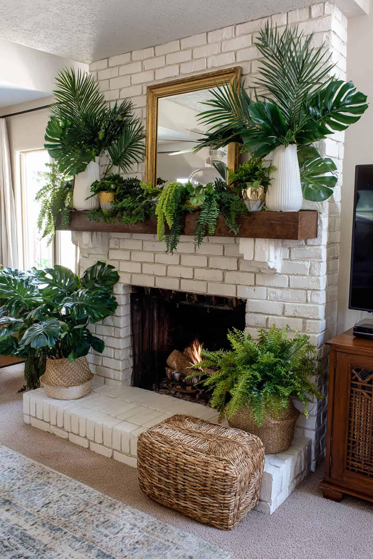 Tropical Palm Mantel With Layered Greenery