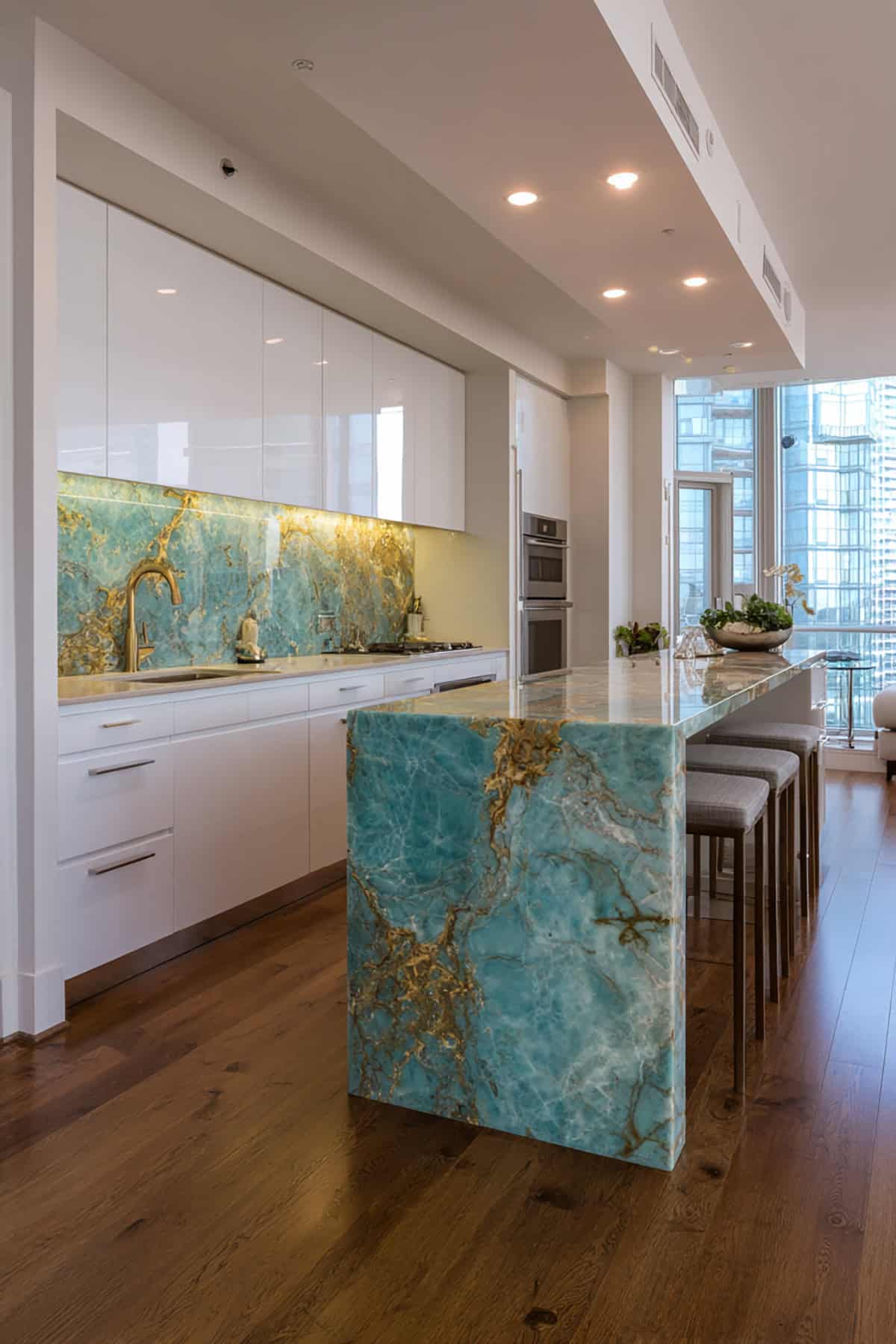 Turquoise Marble Effect Slab Backsplash