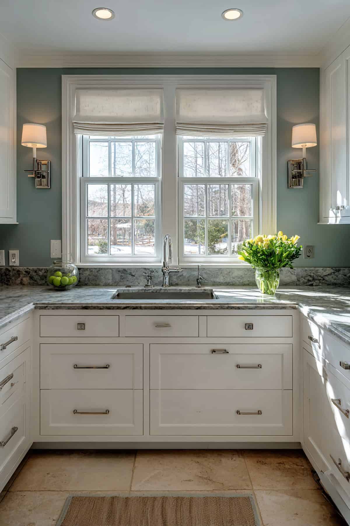 Twin Windows with Matching Roman Shades