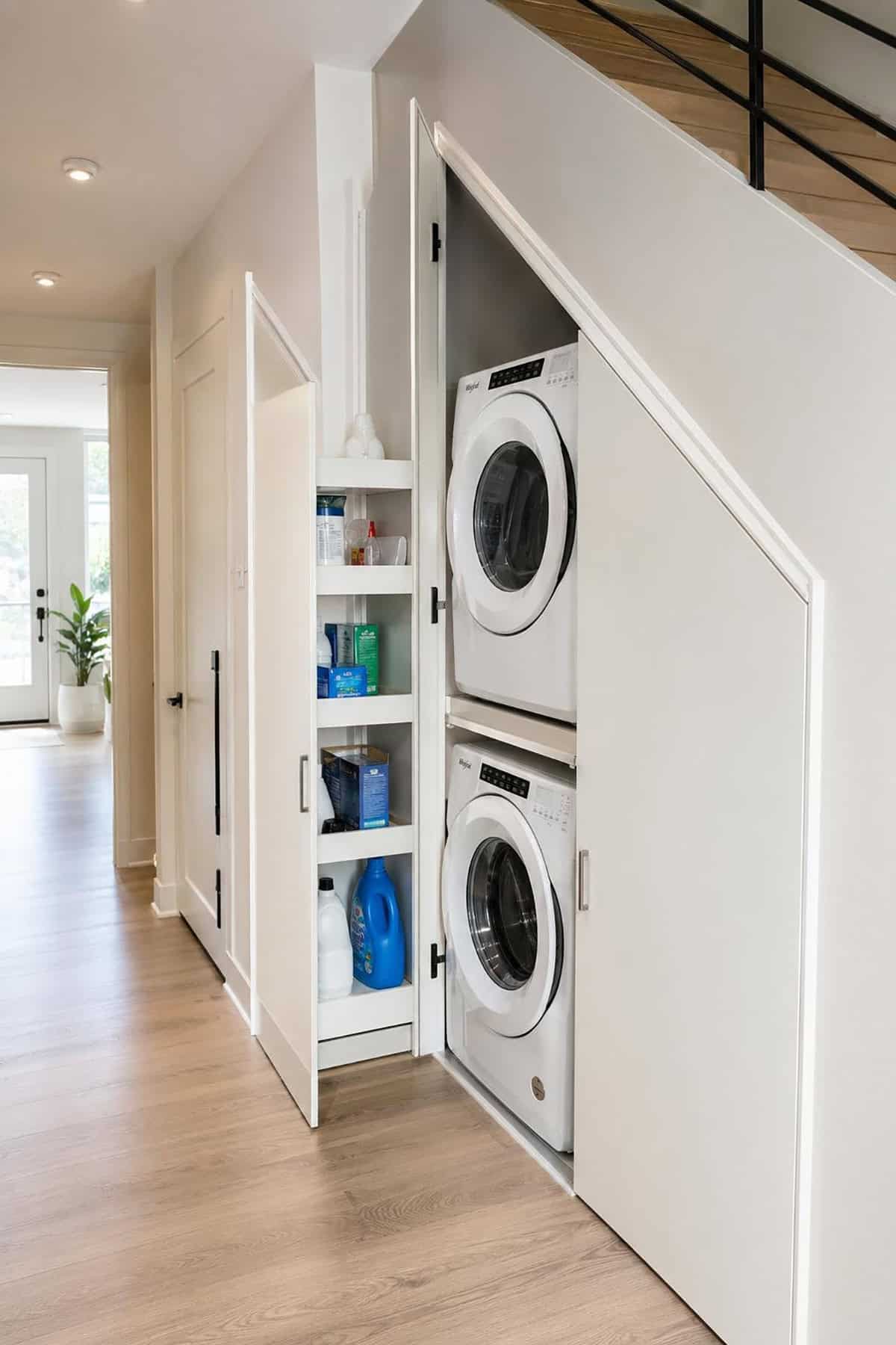 Under Stairs Hidden Laundry Pull Out Unit