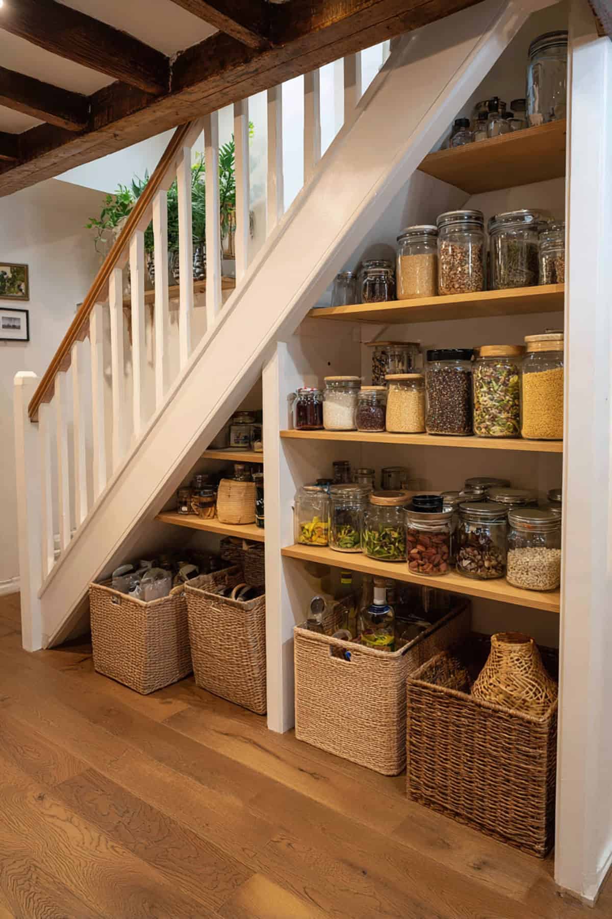 Under Stairs Pantry With Open Shelving