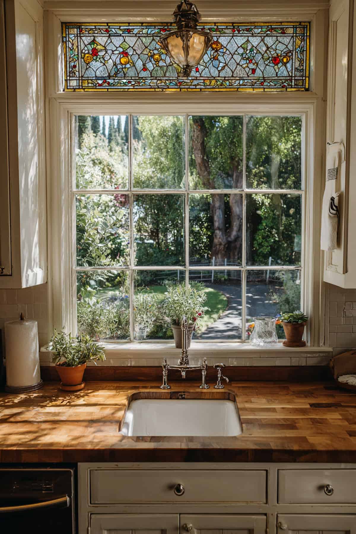 Vintage Leaded Glass Transom Above Sink
