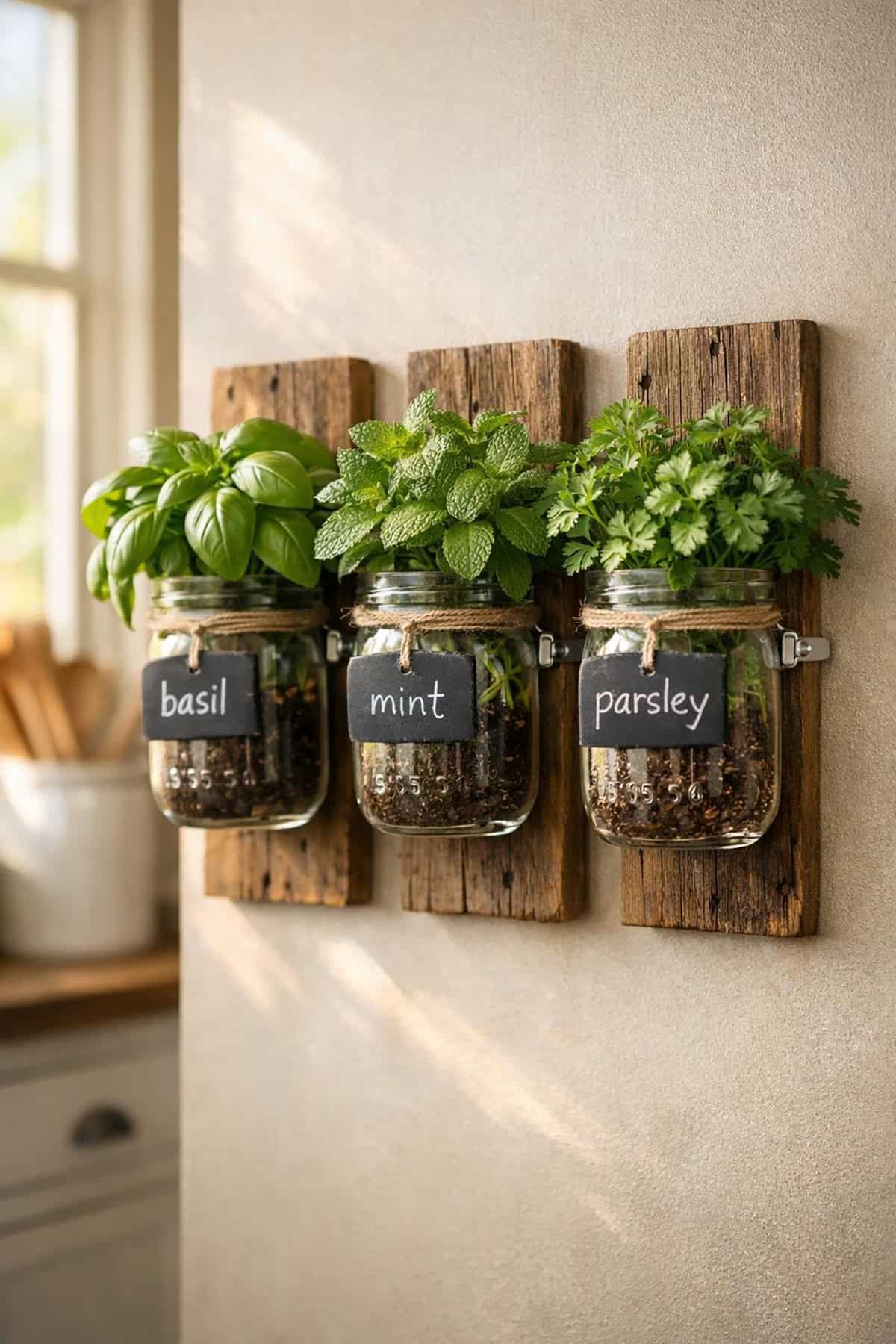 Wall Mounted Herb Garden Mason Jars